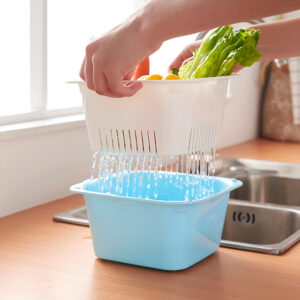 雙套方形多用廚房瀝水籃 Durable Colander