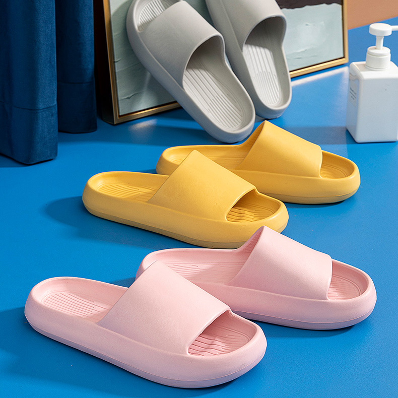 3 pairs of stylish plastic slipper. It has pink, yellow, and green in color.
