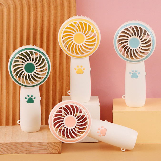 4 handheld fan with different colors, green, yellow, pink and blue. 小風扇