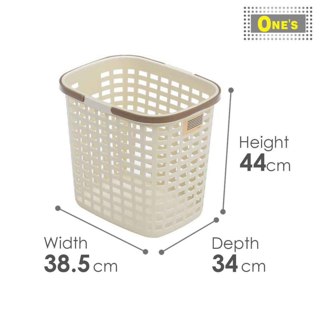 Dimension of an E-style landry basket L Milk Tea, 44 x 38.5 x 34 cm.