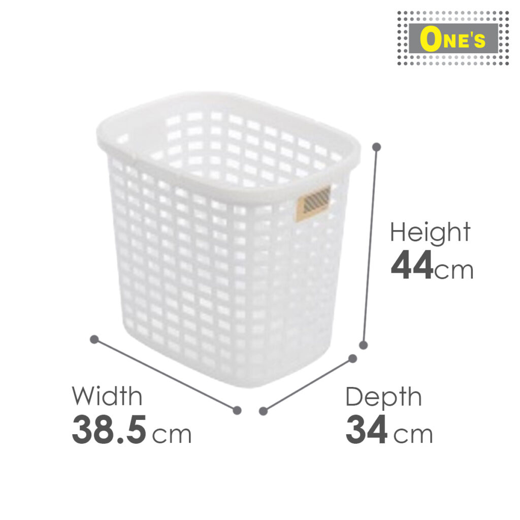 Dimension of an E-style landry basket L White, 44 x 38.5 x 34 cm.