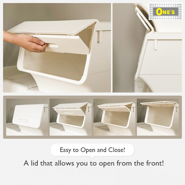 Sanka Japan made ROOM'S Froq, Japanese plastic storage stackable storage box series. ROOM'S Froq storage case in White. Demonstrating it is easy to open and close. A lid that allows you to open from the front! Dimension 44.5 x 34 x 31 cm. Now sales in Toronto.