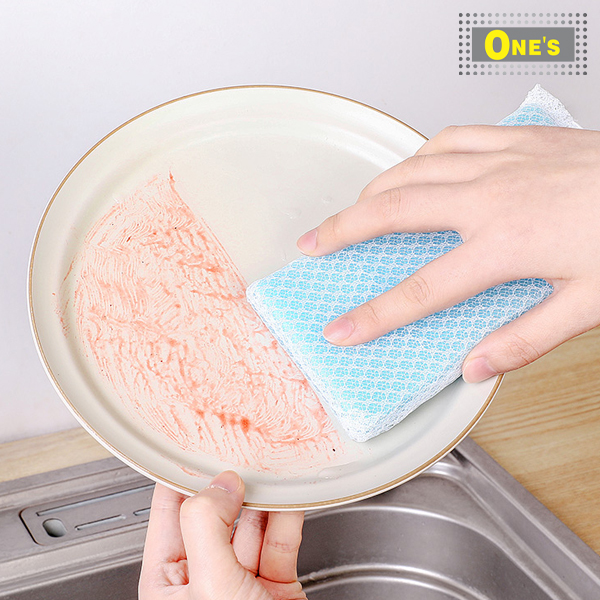 一組五件網袋廚房清潔百潔布 (A set of 5 Kitchen Sponge) Made in Japan, in color pink, yellow and Blue.