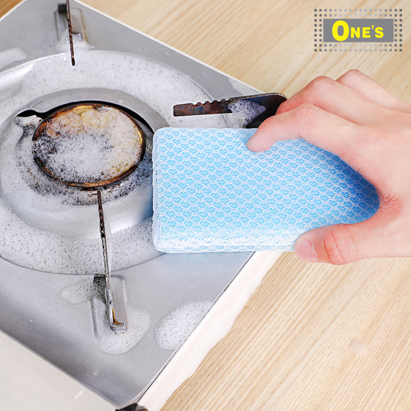 一組五件網袋廚房清潔百潔布 (A set of 5 Kitchen Sponge) Made in Japan, in color pink, yellow and Blue.