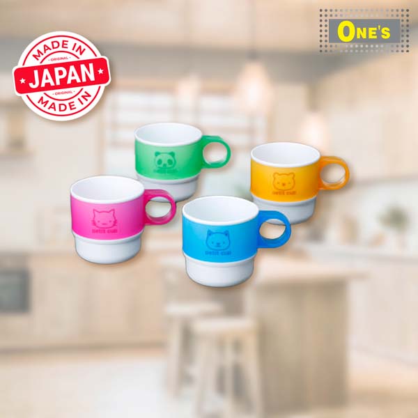 Made in Japan Baby cute animal cartoon cup with pink cat, blue dog, green panda and orange bear.