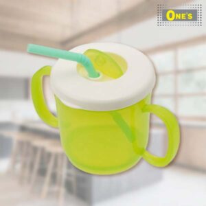 Made in Japan Baby Mug with double handles and lid (Green)
