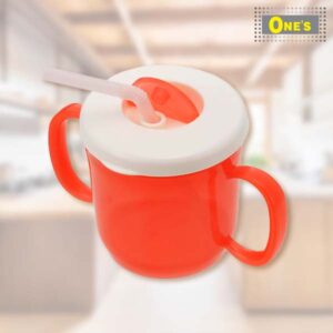 Made in Japan Baby Mug with double handles and lid (Red)