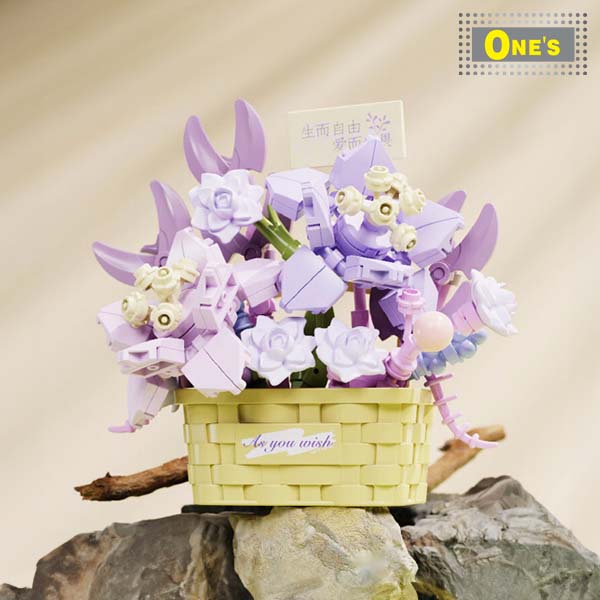 月光社多肉積木花籃積木玩具 女生 送禮 Flower Plant Dream Girl Brick Toy Gift Present (Purple)